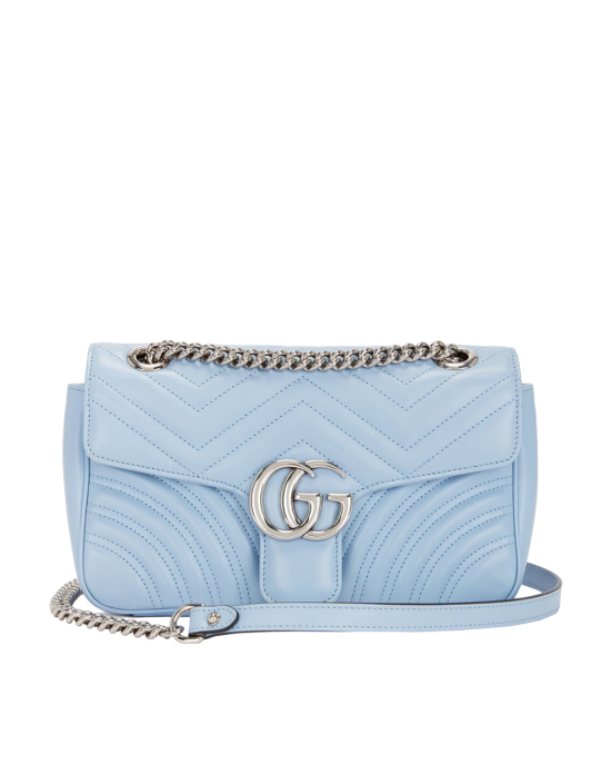 Gucci GG Marmont Small Shoulder Bag din Piele Matelassé Albastru Deschis