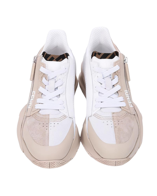 Fendi Flow Sneakers nude și albi cu detalii premium