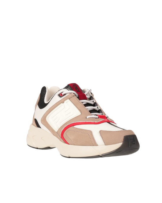 Fendi Flow Sneakers crem și albi cu accente roșii