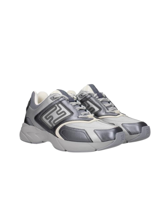 Fendi Flow Sneakers gri metalizat și alb