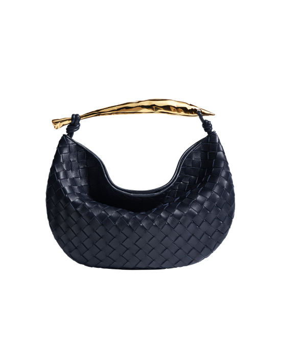 Bottega Veneta geantă Small Intrecciato Midnight din piele cu mâner metalic