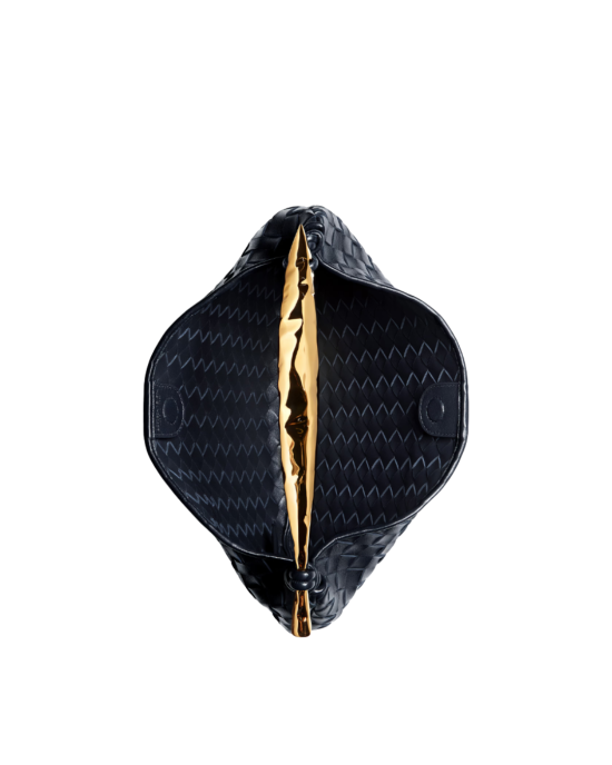 Bottega Veneta geantă Small Intrecciato Midnight din piele cu mâner metalic