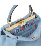 Fendi Peekaboo Small din Denim Albastru Deschis cu Broderie Murrine