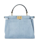 Fendi Peekaboo Small din Denim Albastru Deschis cu Broderie Murrine