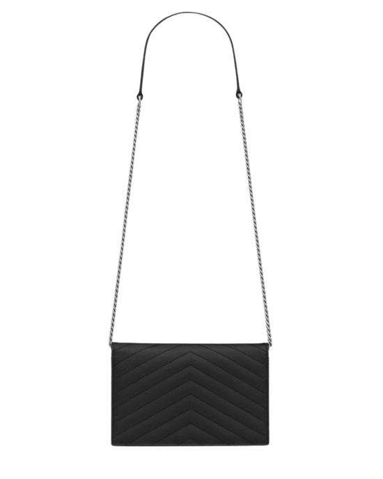 Saint Laurent Cassandre Envelope Chain Wallet din piele Grain de Poudre