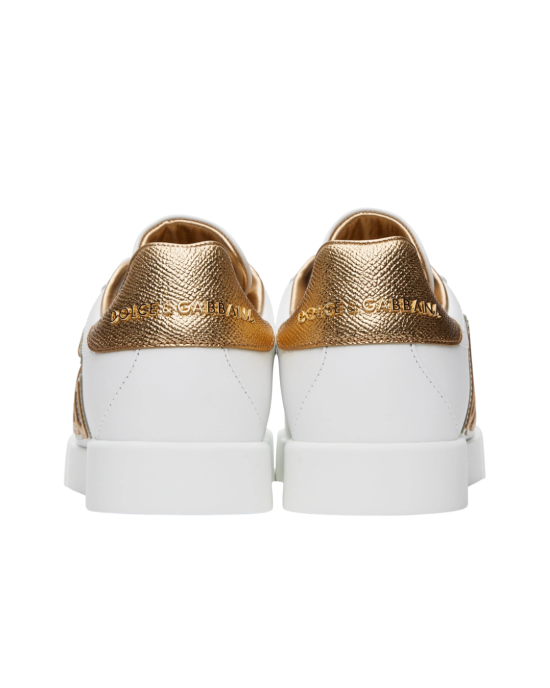 Dolce & Gabbana Sneakers din piele cu logo DG – Alb & Auriu