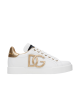 Dolce & Gabbana Sneakers din piele cu logo DG – Alb & Auriu