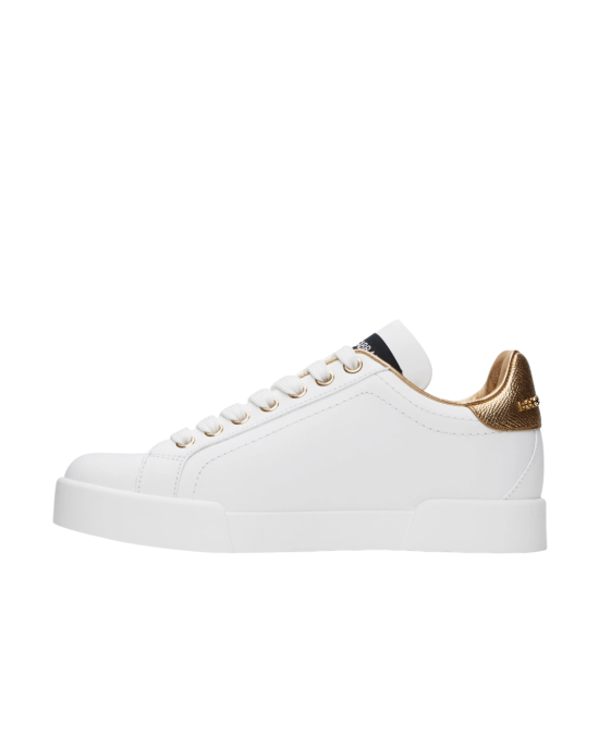 Dolce & Gabbana Sneakers din piele cu logo DG – Alb & Auriu