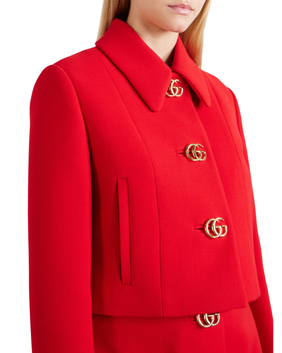 Gucci jachetă roșie din lână crêpe cu nasturi Double G