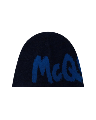 Alexander McQueen Căciulă tricotată bleumarin cu logo albastru
