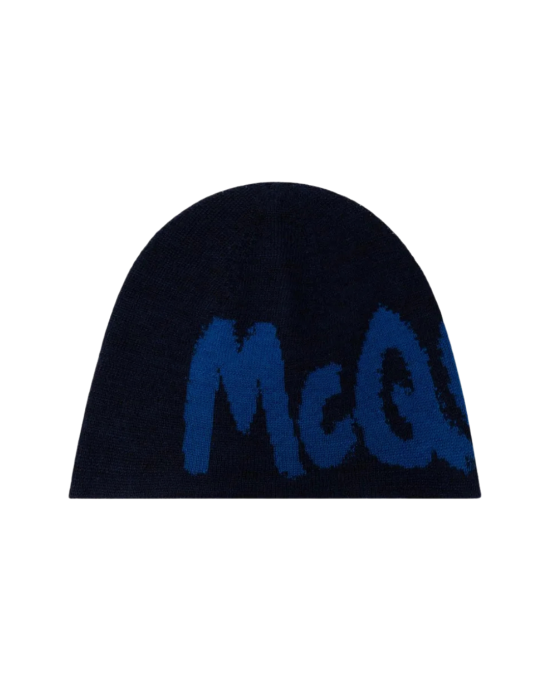 Alexander McQueen Căciulă tricotată bleumarin cu logo albastru