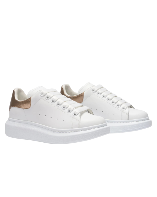 Alexander McQueen Oversized Sneakers din piele albă cu detalii rose gold