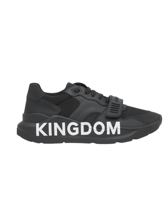 Sneakers Burberry Kingdom Print – piele neagră cu imprimeu regal