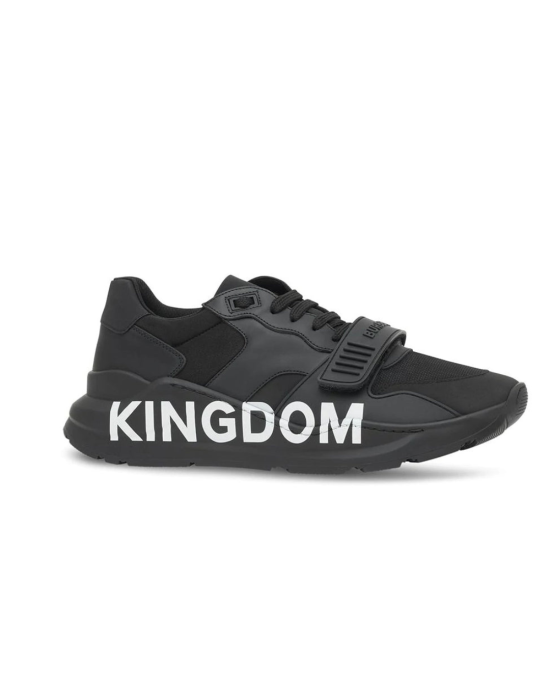 Sneakers Burberry Kingdom Print – piele neagră cu imprimeu regal