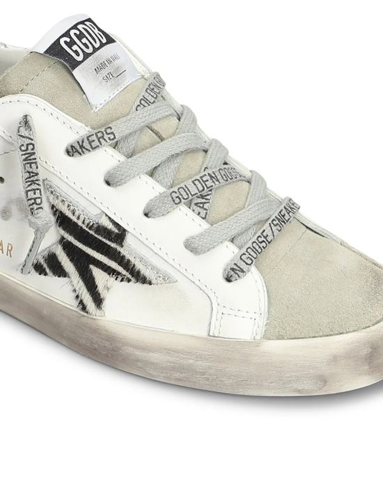 Golden Goose Deluxe Brand Super-Star White Leather & Suede 81571 White Black Zebra Silver