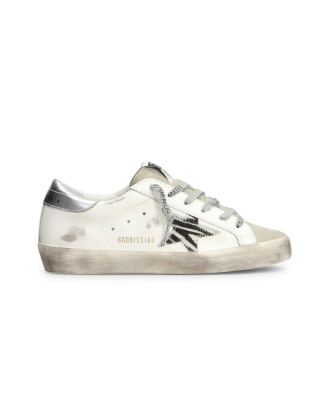 Golden Goose Deluxe Brand Super-Star White Leather & Suede 81571 White Black Zebra Silver