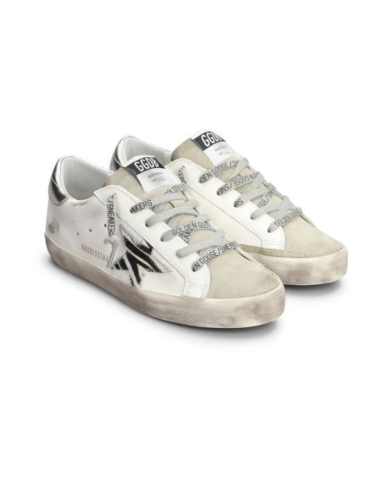 Golden Goose Deluxe Brand Super-Star White Leather & Suede 81571 White Black Zebra Silver