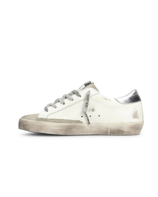 Golden Goose Deluxe Brand Super-Star White Leather & Suede 81571 White Black Zebra Silver