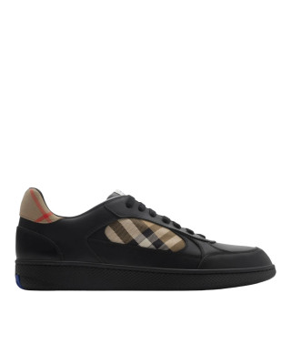  Burberry Terrace  Pantofi sport negri din piele, cu detalii în carouri