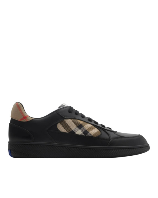  Burberry Terrace  Pantofi sport negri din piele, cu detalii în carouri