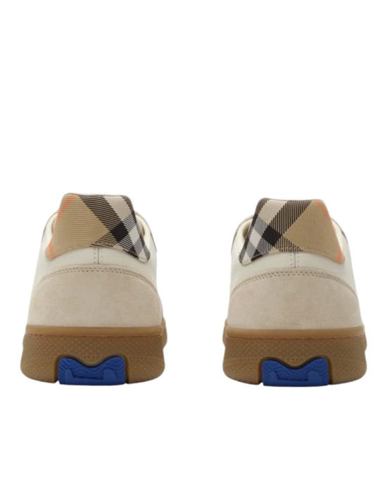 Burberry Terrace  Pantofi sport bej și gri din piele și piele întoarsă