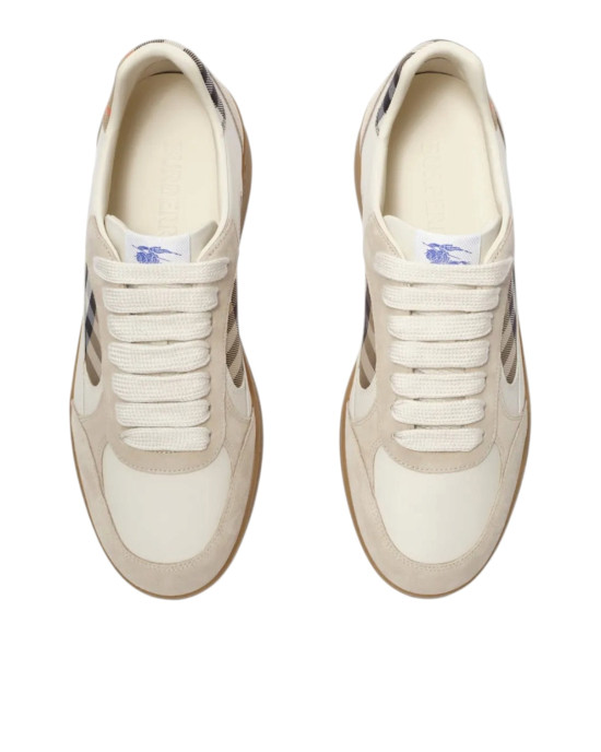 Burberry Terrace  Pantofi sport bej și gri din piele și piele întoarsă