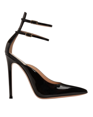 Gianvito Rossi – Pantofi negri cu finisaj lăcuit, toc stiletto și barete duble