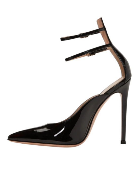 Gianvito Rossi – Pantofi negri cu finisaj lăcuit, toc stiletto și barete duble