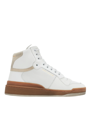Saint Laurent – Sneakers înalți albi cu detalii bej și talpă maro