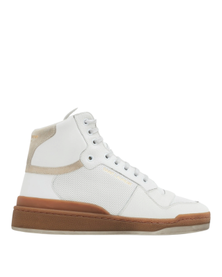 Saint Laurent – Sneakers înalți albi cu detalii bej și talpă maro