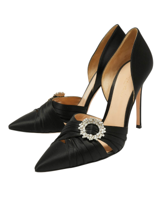 Gianvito Rossi – Pantofi negri cu aspect satinat, toc stiletto și aplicație strălucitoare
