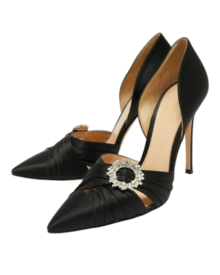 Gianvito Rossi – Pantofi negri cu aspect satinat, toc stiletto și aplicație strălucitoare