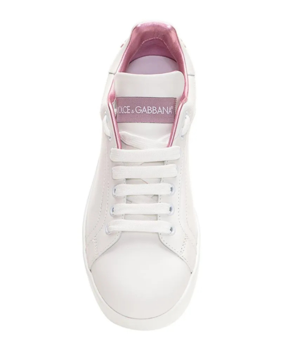 Dolce & Gabbana Sneakers „Portofino” din piele – Alb & Roz Pastel