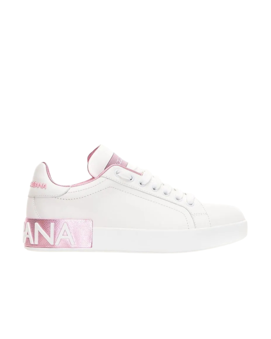 Dolce & Gabbana Sneakers „Portofino” din piele – Alb & Roz Pastel