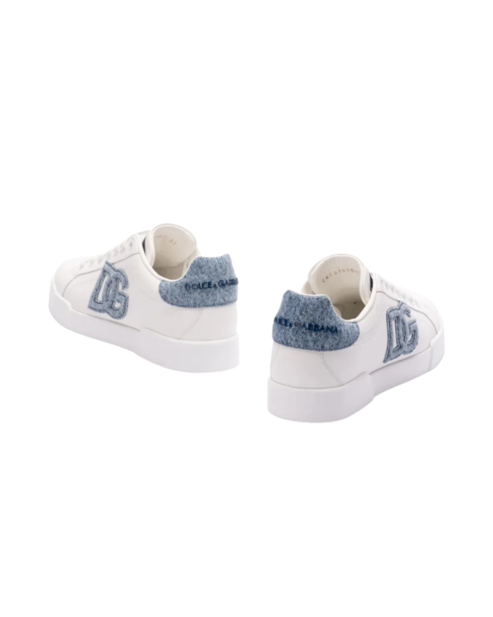 Dolce & Gabbana Sneakers din piele cu logo DG din denim – Alb
