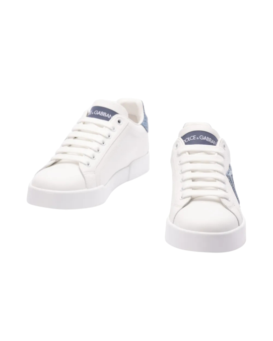 Dolce & Gabbana Sneakers din piele cu logo DG din denim – Alb