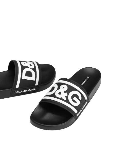 Dolce & Gabbana Papuci negri cu logo D&G