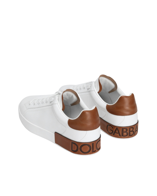 Dolce & Gabbana Sneakers din piele cu detalii maro – Alb