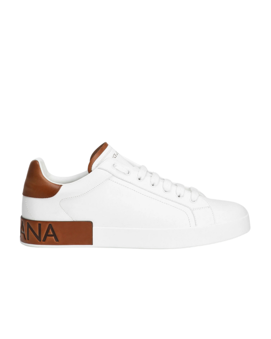 Dolce & Gabbana Sneakers din piele cu detalii maro – Alb