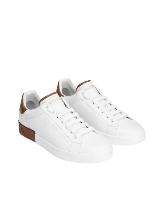 Dolce & Gabbana Sneakers din piele cu detalii maro – Alb