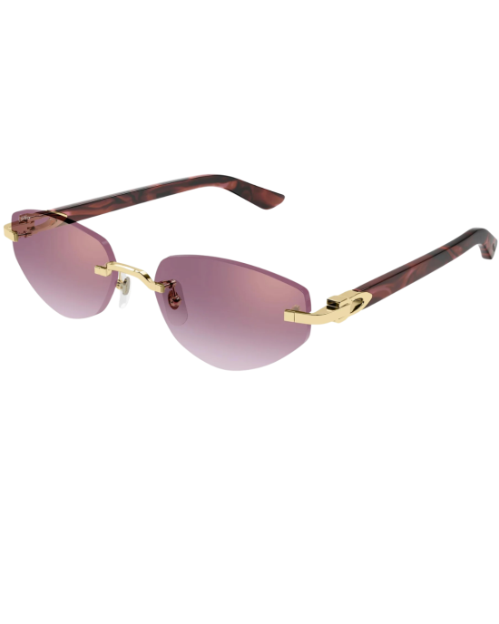 Cartier Ochelari de Soare Cat-Eye Rimless Aurii cu Lentile Roșii