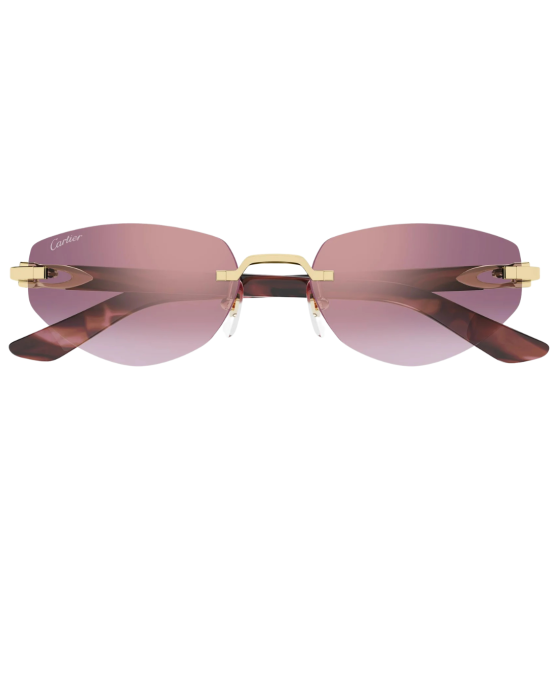 Cartier Ochelari de Soare Cat-Eye Rimless Aurii cu Lentile Roșii