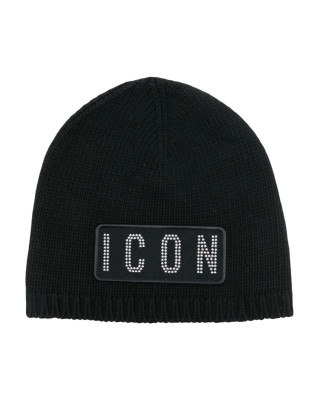 Dsquared2 – Căciulă neagră tricotată cu aplicație Icon și cristale