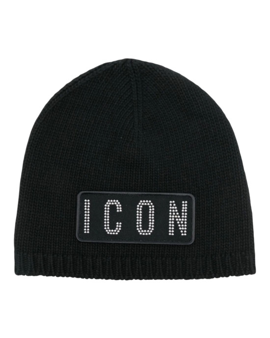 Dsquared2 – Căciulă neagră tricotată cu aplicație Icon și cristale