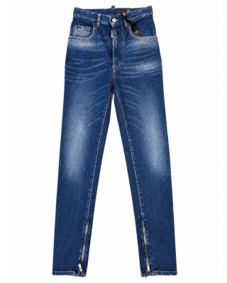 Dsquared2 –High Waist Super Skinny jeans ,  albaștri cu fermoare la gleznă High Waist Super Skinny jeans *