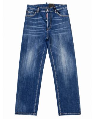 Dsquared2 – Blugi albaștri Boston cu efect prespălat