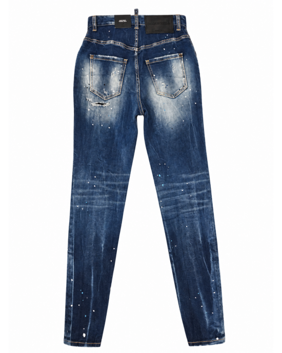 Dsquared2 – Blugi High Waist Twiggy cu rupturi și stropi de culoare