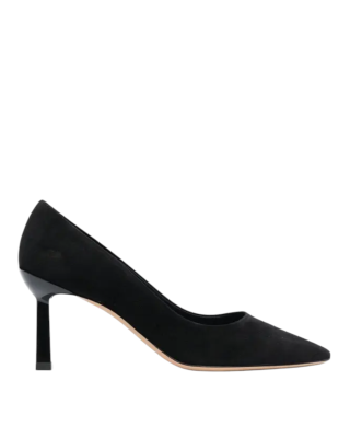 Ferragamo – Pantofi negri din piele întoarsă, cu vârf ascuțit și toc de 7 cm