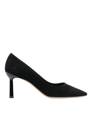 Ferragamo – Pantofi negri din piele întoarsă, cu vârf ascuțit și toc de 7 cm