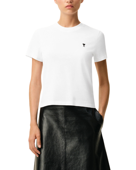 AMI Paris Tricou alb cu logo Ami de Coeur brodat
